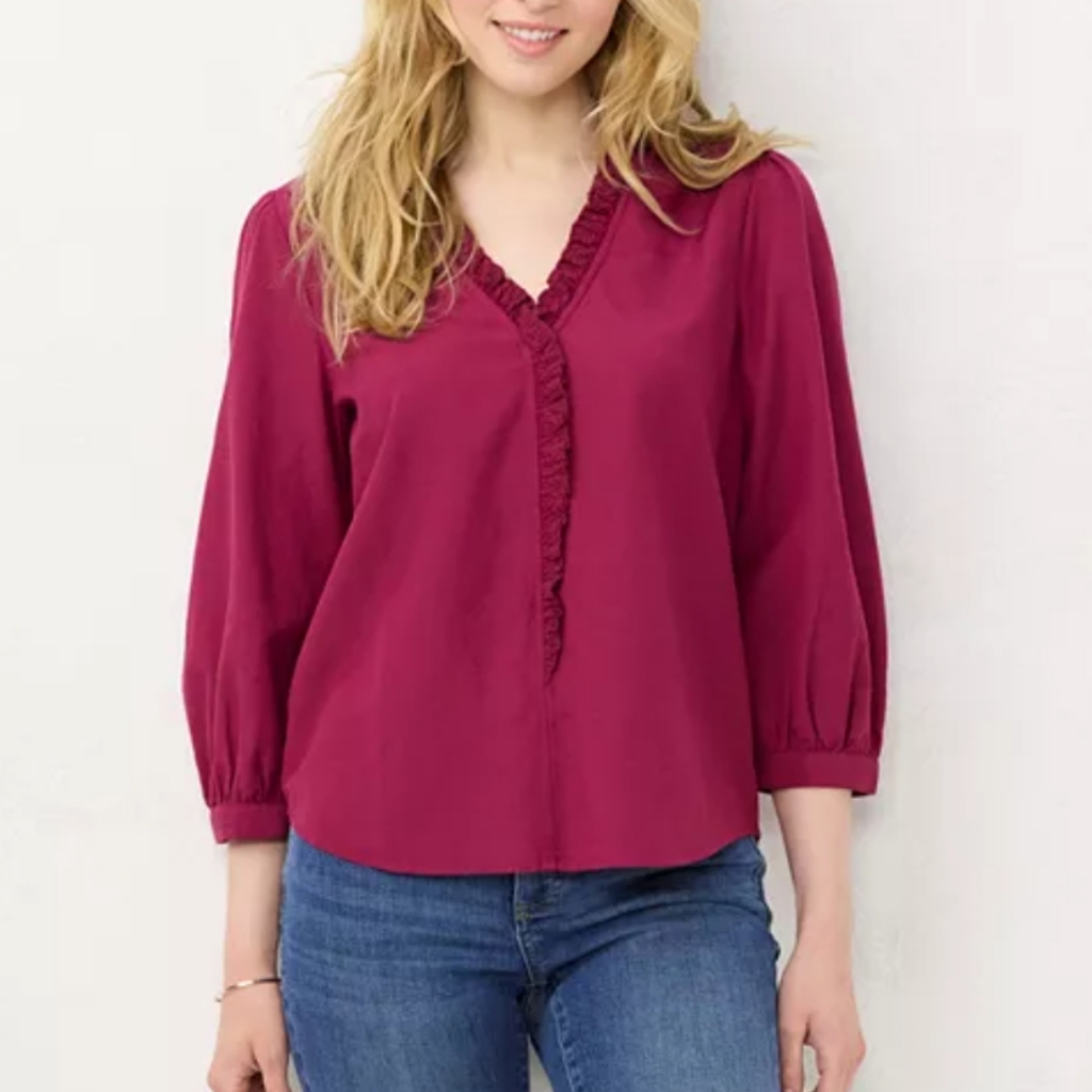 LC Lauren Conrad | Tops | Nwot Lc Lauren Conrad Eyelet Ruffled Wine Color  Fitted Blouse Size Large | Poshmark, image size:1024x1024